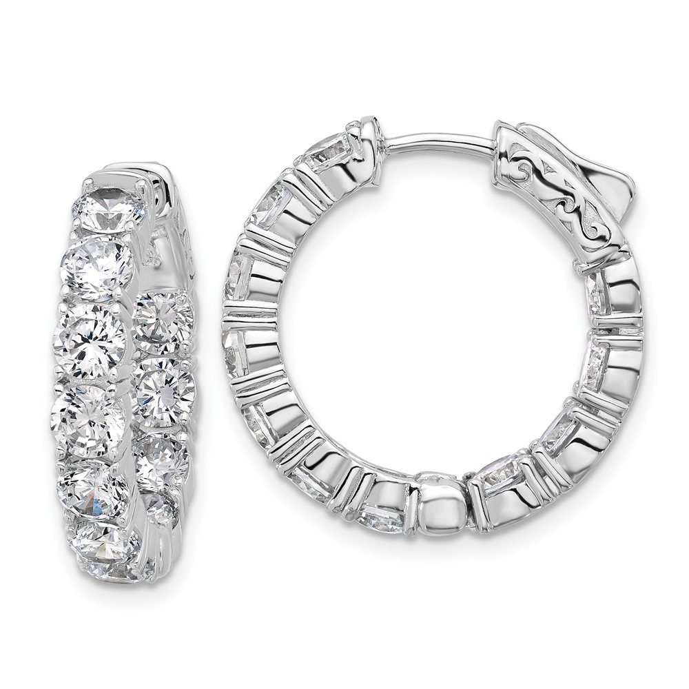 925 Sterling Silver 4mm Cz 22 Stone In And Out Hinged Hoop Earrings